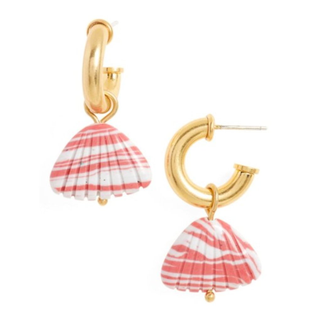 Madewell Stone Shell Charm Mini Hoop Earrings